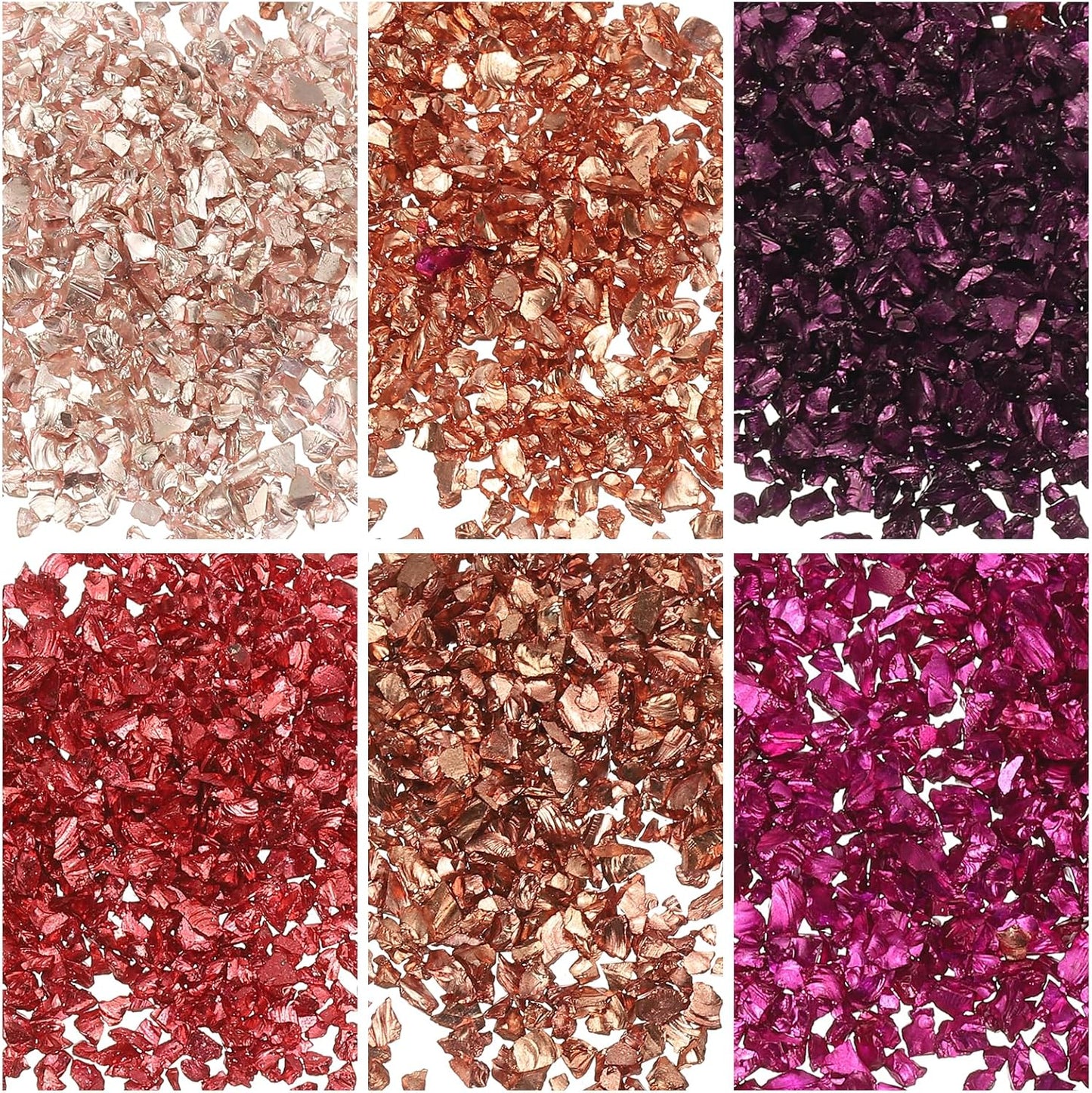 uxcell 6 Colors Crushed Glass Chips, 1-3mm Irregular Glitter Metallic Glass Broken Glasses Pieces with Laser Bag for Craft DIY Vase Epoxy Halloween Decoration 31g, Solid Color