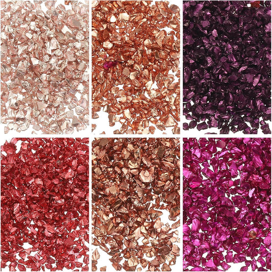 uxcell 6 Colors Crushed Glass Chips, 1-3mm Irregular Glitter Metallic Glass Broken Glasses Pieces with Laser Bag for Craft DIY Vase Epoxy Halloween Decoration 31g, Solid Color