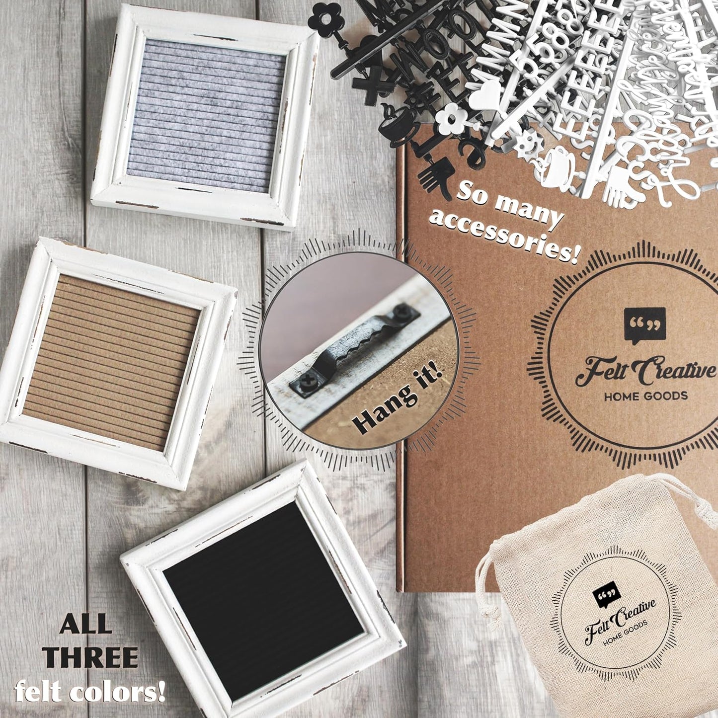 Mini Letter Board [Set of 3] Small Felt Letter Board Letters and Symbols Trio - Adorable Baby Announcement Props or Announcement Board for New Baby, Word Board with Letters (6x6 inches)