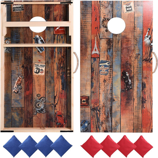 Solid Wood Vintage Cornhole Game Set, Two 4'x2'Cornhole Boards, 8 Cornhole Bags for Indoor and Outdoor Toss Games Competitions, Tournaments