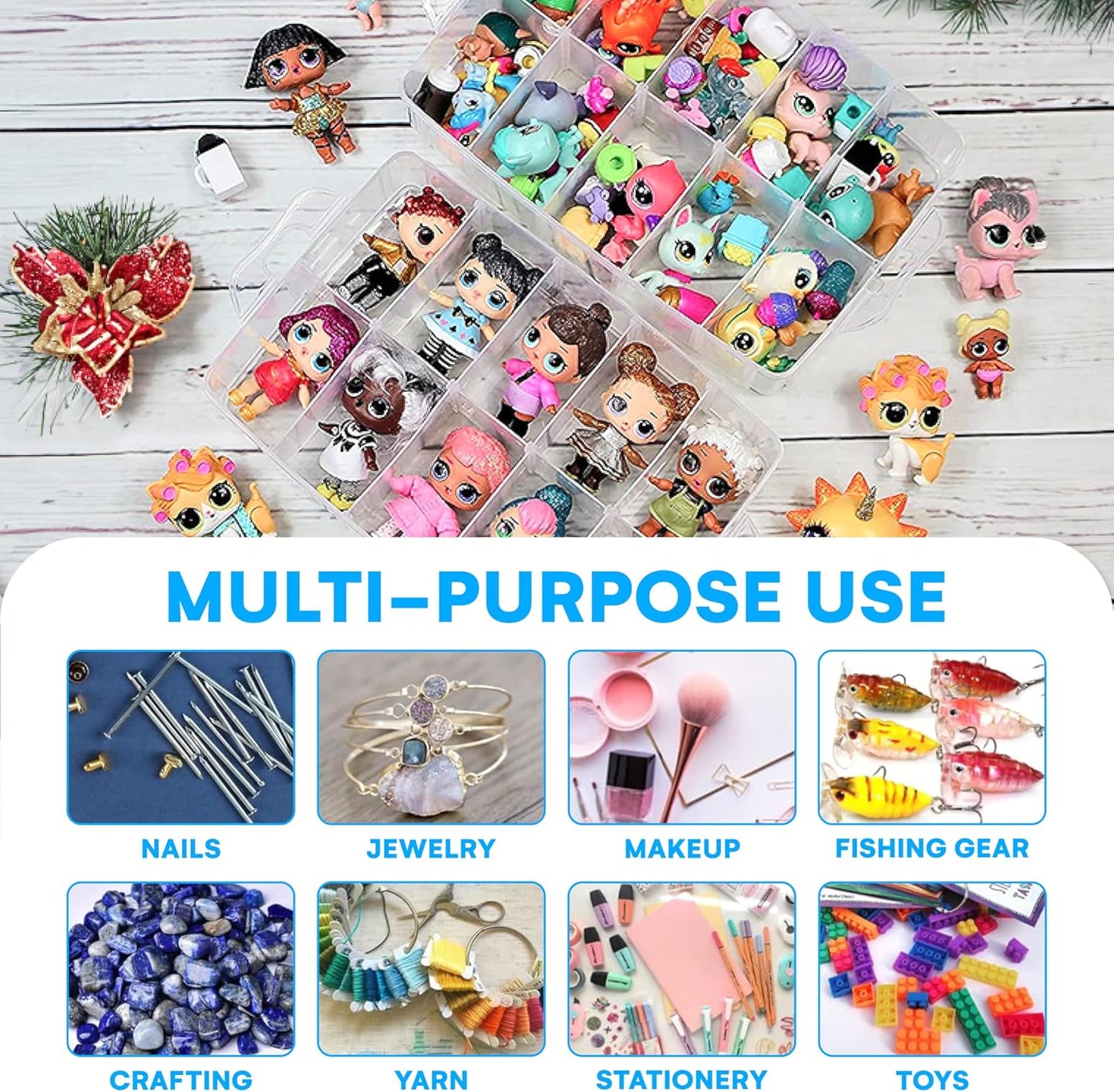 Bins & Things 40-Compartment Organizer for LOL Dolls - Beads and Craft Storage, Compact Toy Organizer for Small Toy Figures - Portable, Durable Storage Solution