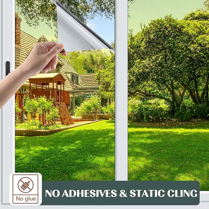 Window Privacy Film One Way Daytime Mirror Tint Treatments UV Heat Control Vinyl Stickers Sun Block Glass Paper Door Covering Reflective,Gold Silver,17.5 Inch x 15.7 Feet