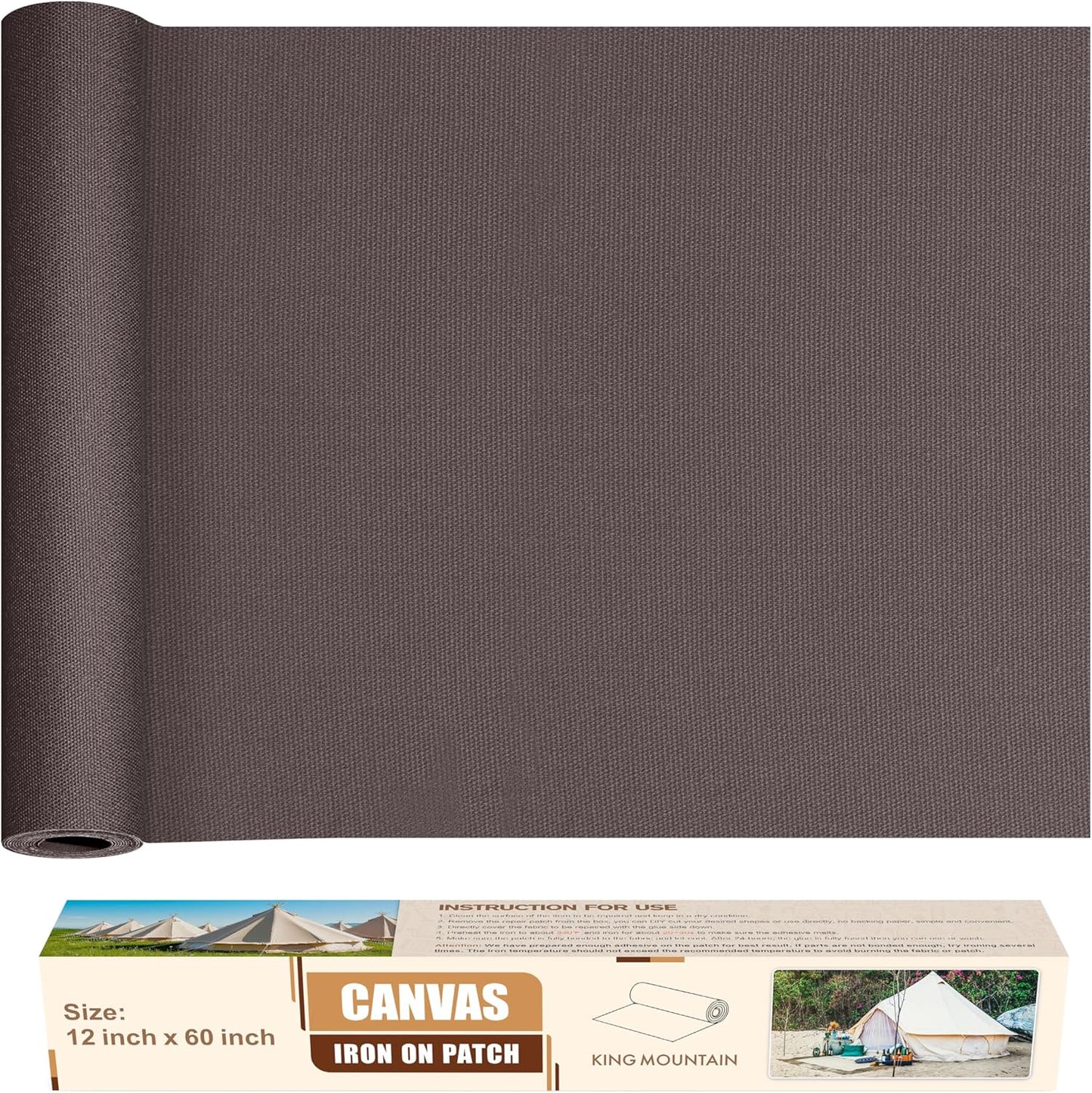 KING MOUNTAIN Canvas Iron on Patch,12"×60",Waterproof 100% Cotton Fabric Repair Patch,Used for Various Sofa,Tent,Clothes,Seats,Suitcases (Dark Grey,Waterproof)