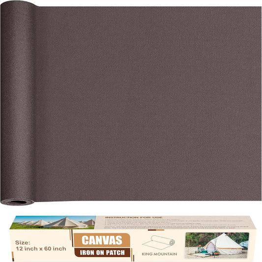 KING MOUNTAIN Canvas Iron on Patch,12"×60",Waterproof 100% Cotton Fabric Repair Patch,Used for Various Sofa,Tent,Clothes,Seats,Suitcases (Dark Grey,Waterproof)
