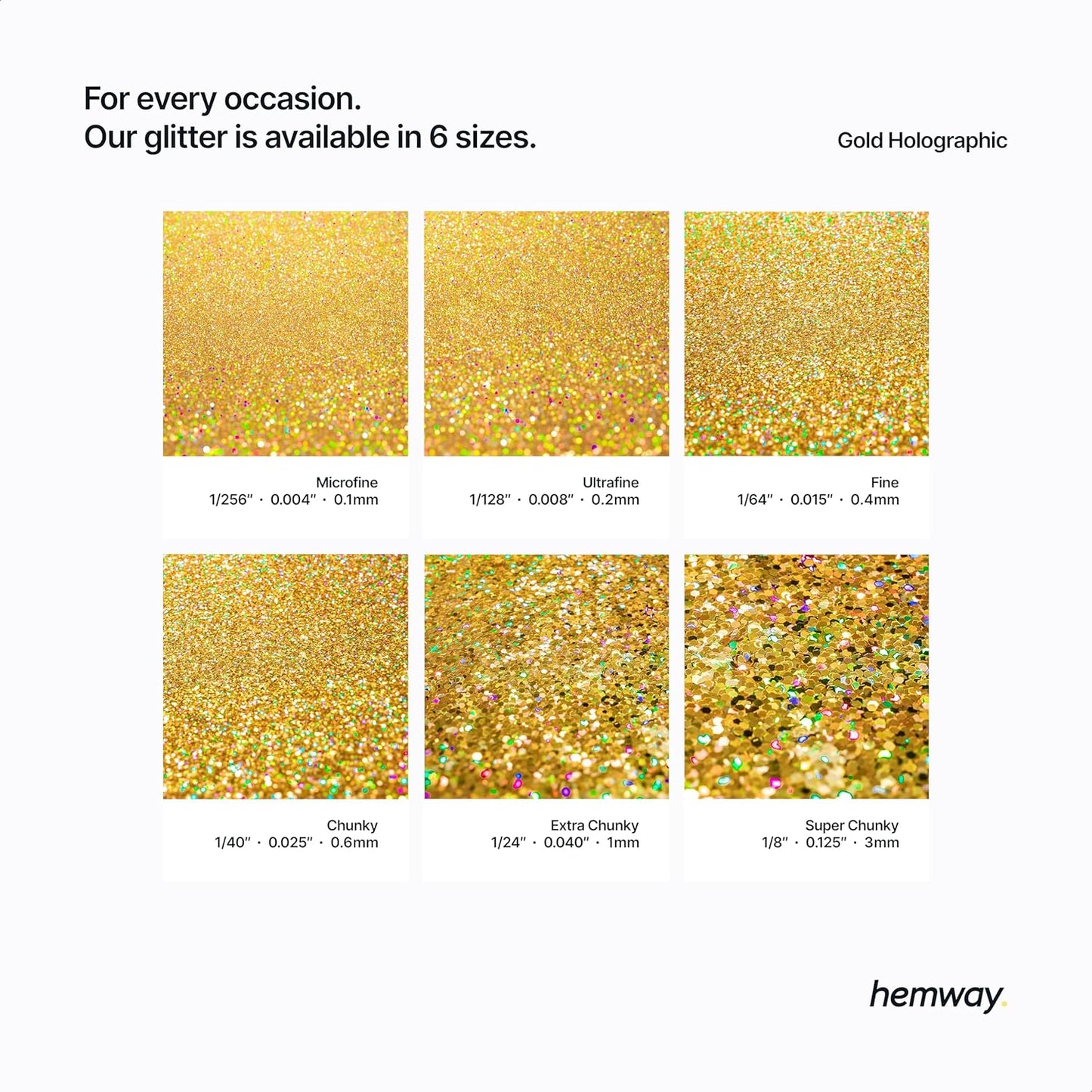 Hemway Polyurethane & Epoxy Resin Glitter 100g / 3.5oz Metallic Crystal Flake Additive for Flooring Jewelry Tumblers Glass Pigment - Chunky (1/40" 0.025" 0.6mm) - Gold Holographic