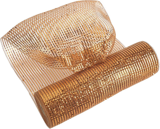 MEEDEE Deco Mesh Copper Brown Mesh Ribbon 10 Inch Deluxe Wide Foil Metallic Mesh Fall Deco Mesh Harvest Mesh Ribbon for Wreaths, Garland, Christmas Tree, Gift Wrapping, Bows Making (30 Feet)