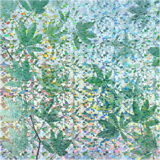 rabbitgoo Rainbow Window Privacy Film Decorative Stained Glass Diamond Pattern Window Sticker with Iridescent Tint Non-Adhesive Static Cling for Home Office Bathroom, Green Leaf 23.6 x 78.7 inch