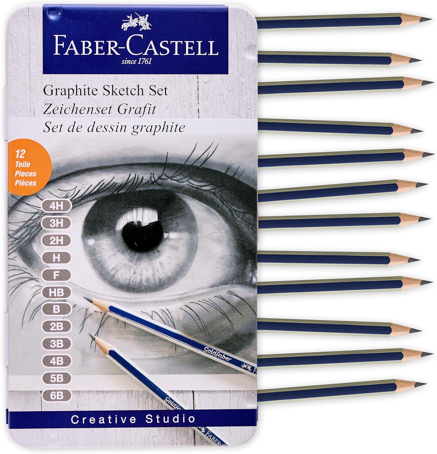 Faber-Castell Graphite Pencils Drawing Set: 12 Art Pencils for Sketching (4H, 3H, 2H, H, F, HB, B, 2B, 3B, 4B, 5B, and 6B), Shading Pencils for Drawing and Sketching, Graphite Pencil Kit
