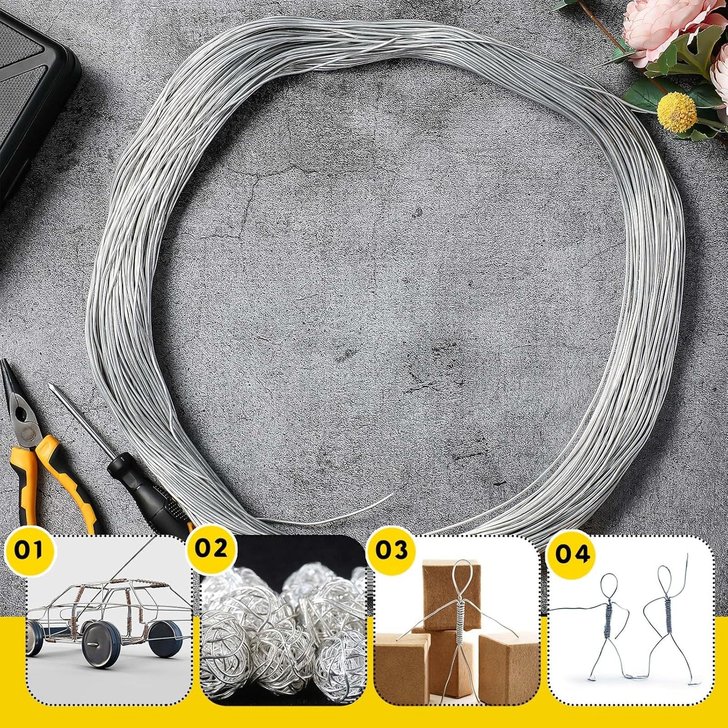 Zonon 100 ft 1/8 Inch Aluminum Armature Wire Metal Armature Bendable Aluminum Wire for Sculpting Dolls Floral Jewelry Making Weaving DIY Crafts, Silver