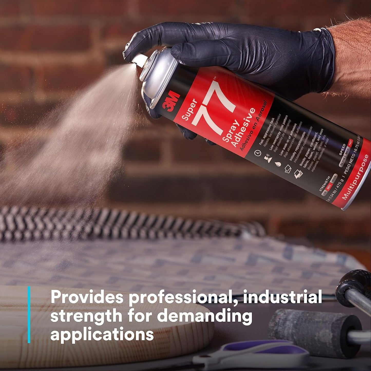 3M Super 77 Multipurpose Permanent Spray Adhesive Glue, Paper, Cardboard, Fabric, Plastic, Metal, Wood, Net Wt 16.75 oz