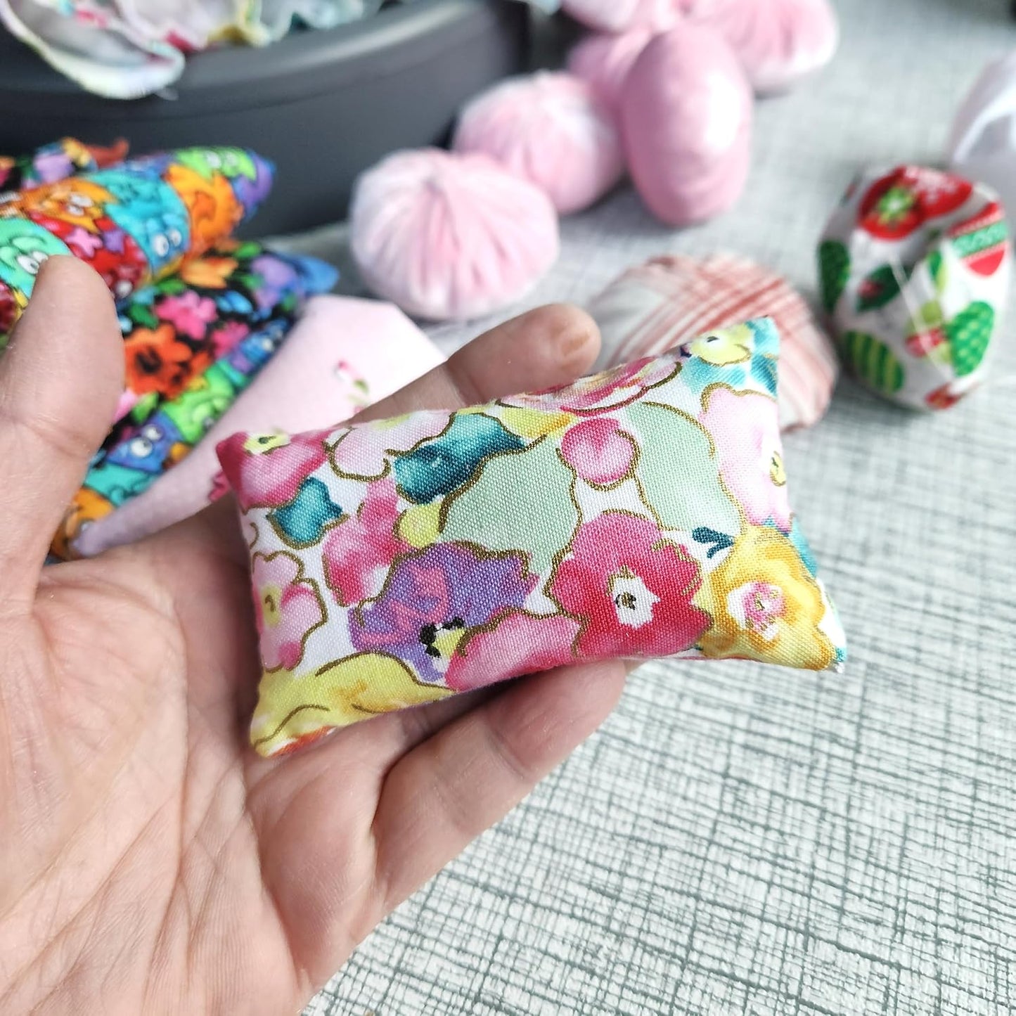 Emery Pincushion for Sewing - Filled with Abrasive Emery Sand - Handmade in USA (2"x3", Pastel Floral on White)
