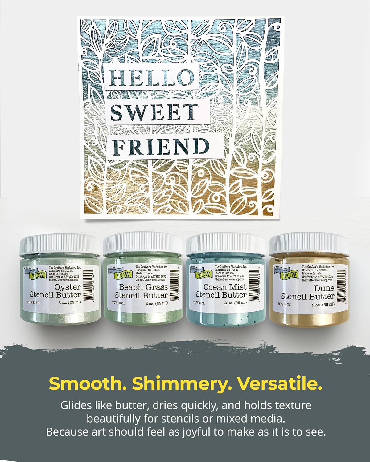 The Crafter's Workshop Stencil Butter - Coastal Acrylic Paint Set - Boutique Metallic Texture Paste for Art, Canvas, Journals, & Cards - 4 x 2oz Jars