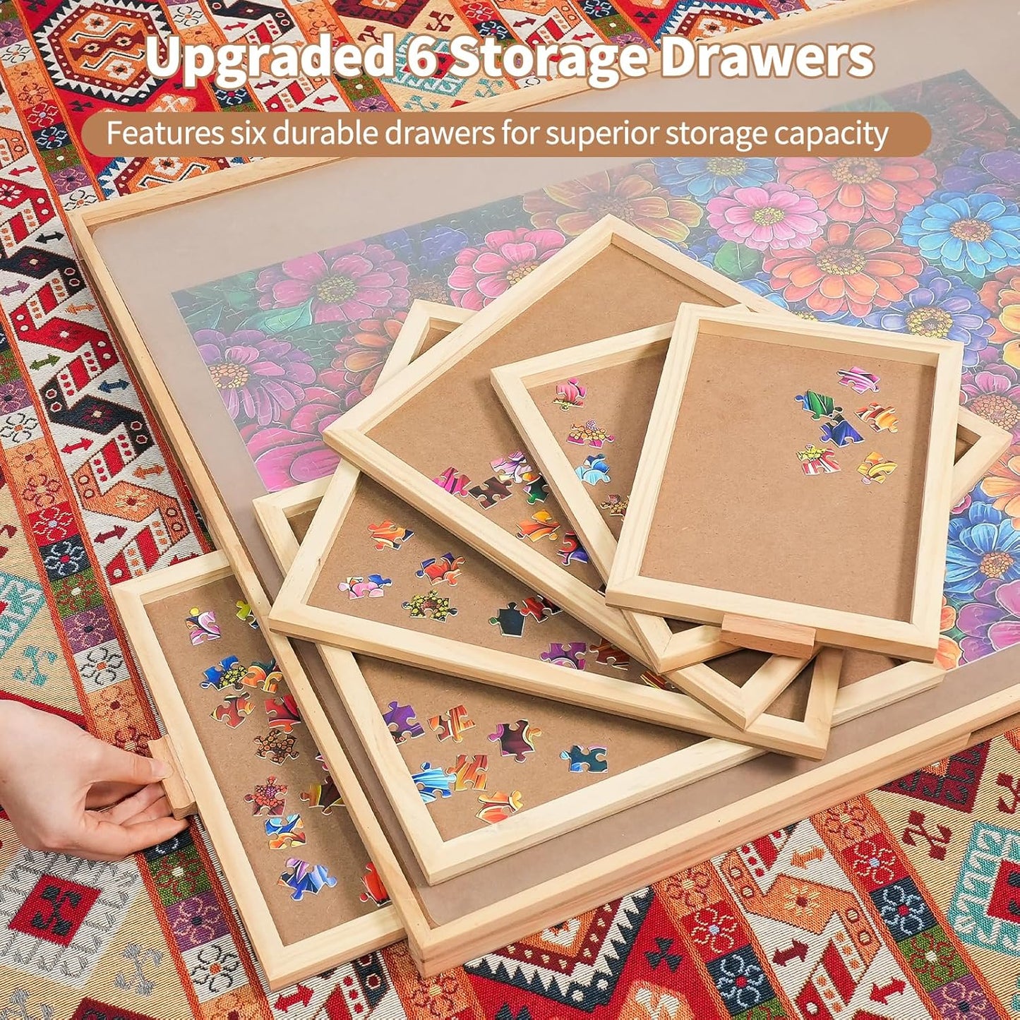 1500 Pieces Rotating Puzzle Board with 6 Drawers, Lazy Susan & Transparent Cover, 34.2"x25.2" Portable Wooden Jigsaw Puzzle Board, Great Gift for Puzzle Enthusiasts