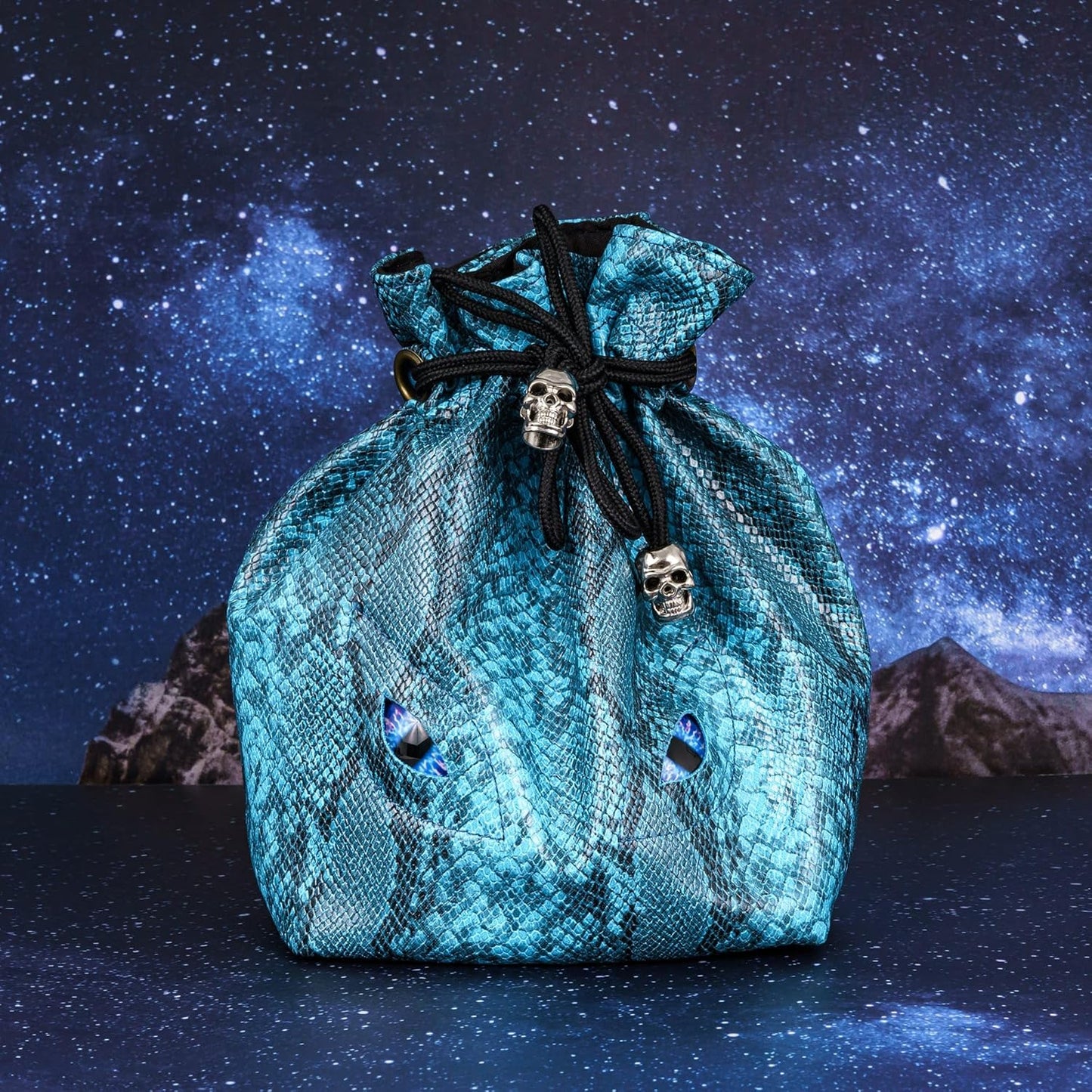 Large DND Dice Bag Leather Dice Storage Bag Blue D&D Drawstring Pouch with Pockets for RPG Table Games - Can Hold 200+ Dice