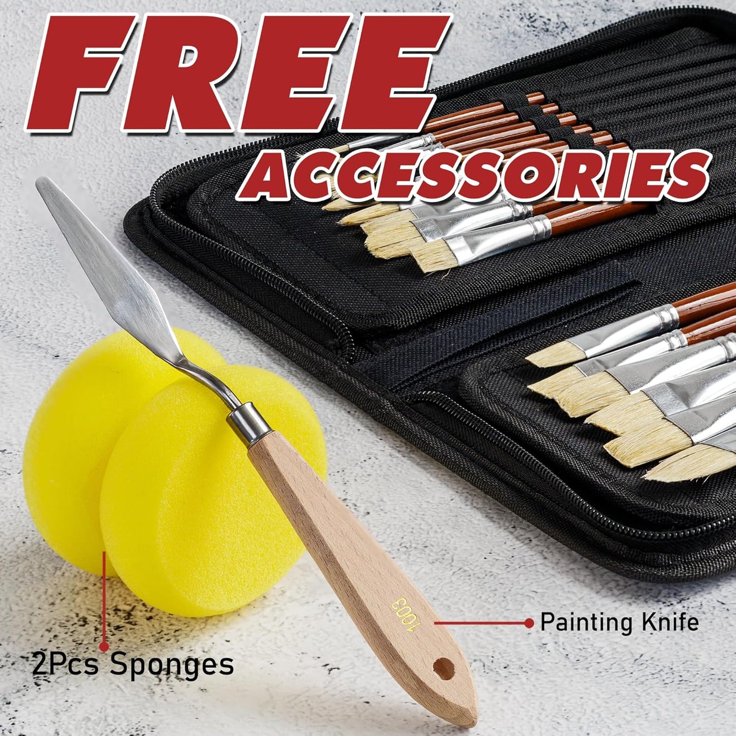 DUGATO Artist Paint Brush Set (15pc) - Short Handle Hog Bristle Brushes for Oil, Acrylic, Gouache, Watercolor - Includes Pop-Up Case, Palette Knife & Sponges - Professional Art Supplies