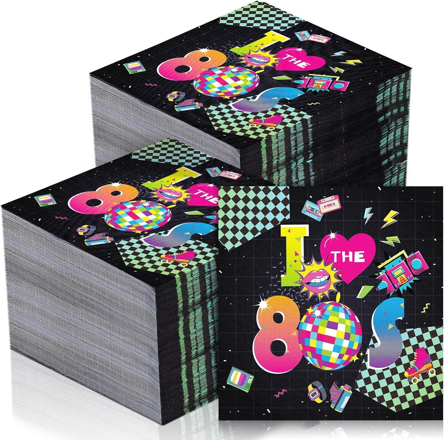 60 Pcs 80s Cocktail Paper Napkins 6.5 x 6.5 Inches Disposable Paper Napkins Dessert Beverage Napkin for Decoupage Luncheon Napkin for Party Wedding Birthday Party