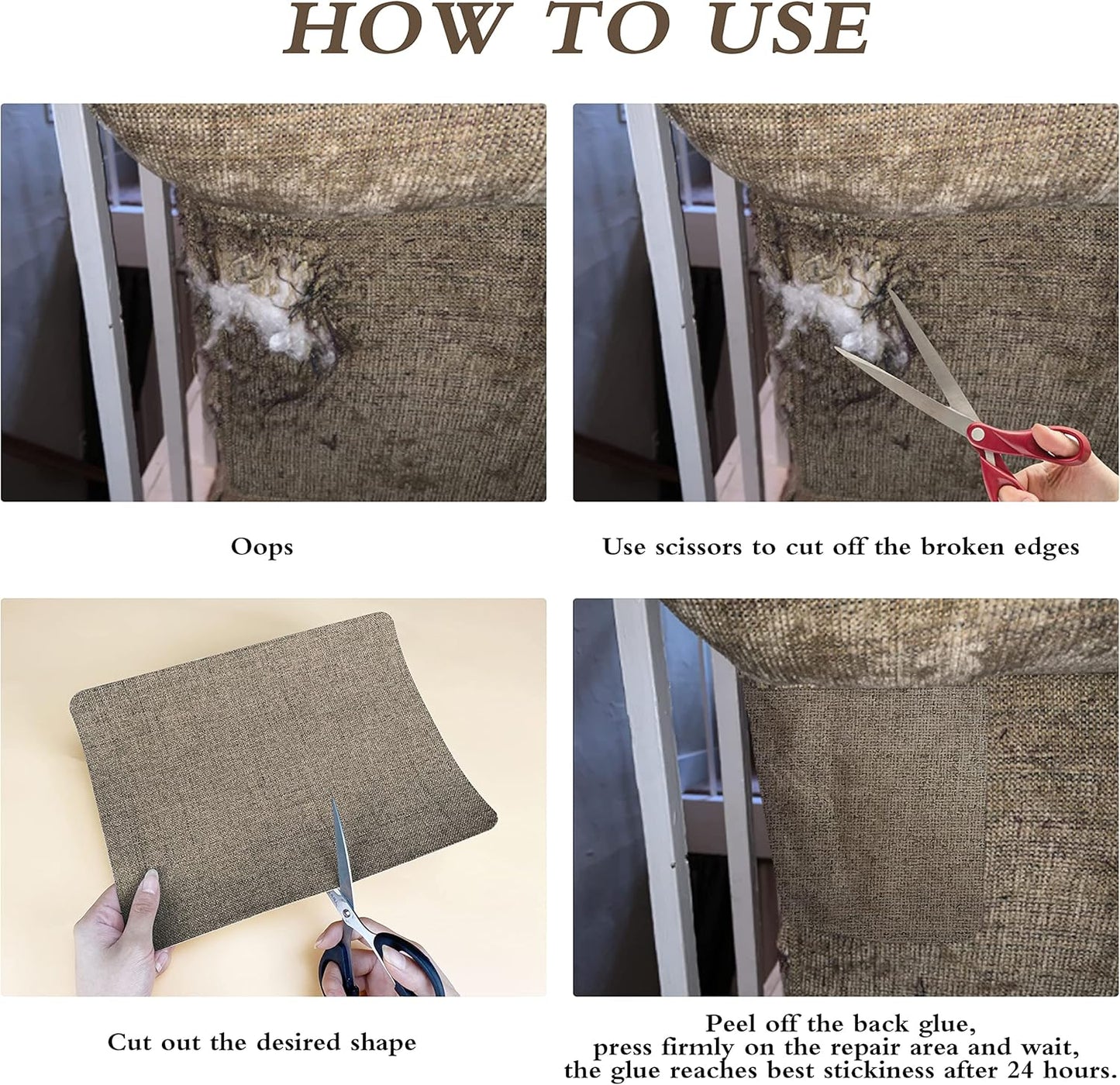 Coarse Linen Repair Patches, Self-Adhesive Linen Fabric Patches, 12X40 inch Extra Size, Multi Color, Can be Used for Linen Sofa Repair and Linen Clothes Repair(12" x 40",Cocoa Color)