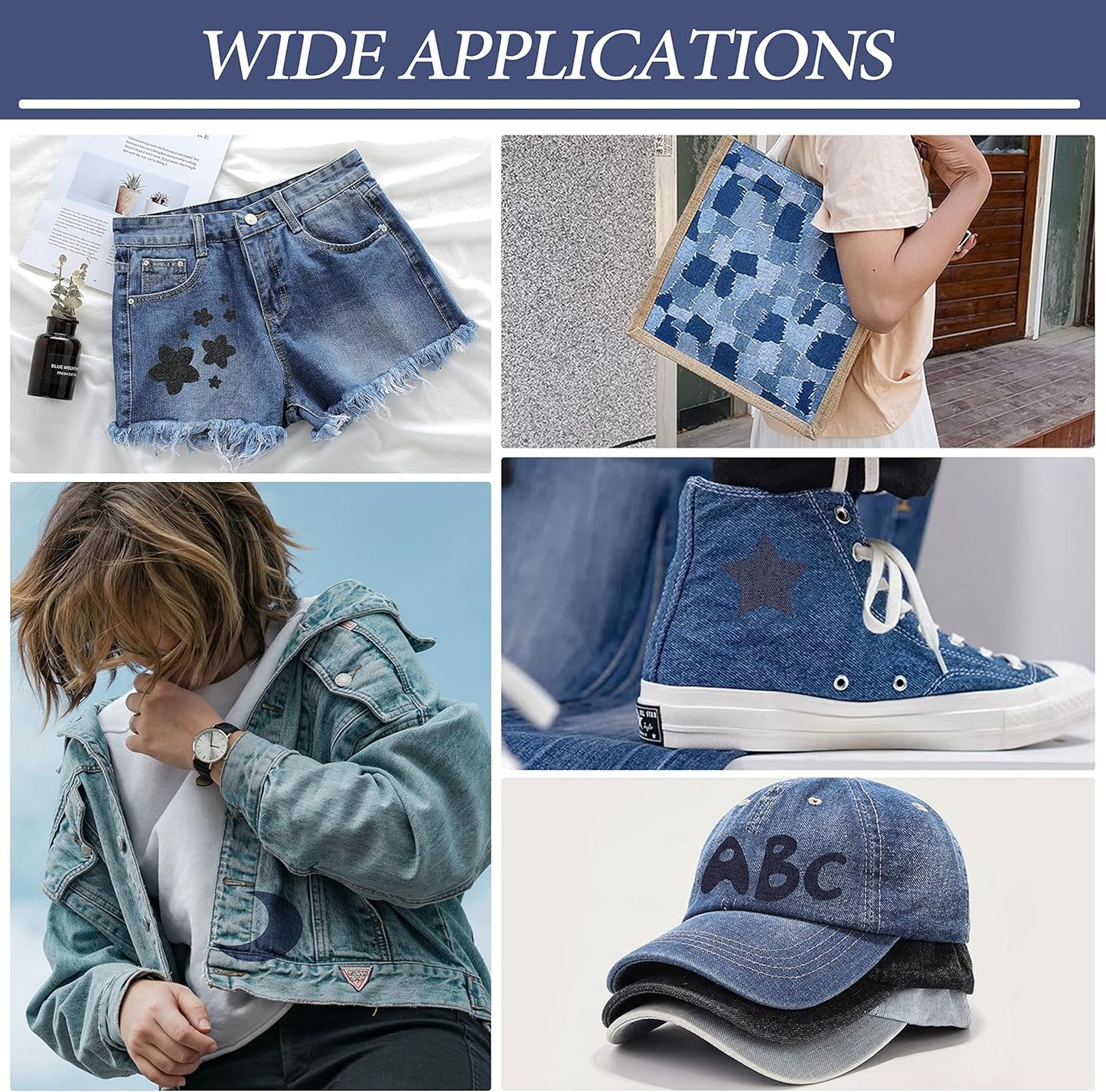 KING MOUNTAIN Iron-on Repair Patch 20 Pcs Pack,Denim Patches for Jeans Kit 3" by 4-1/4",100% Cotton Denim Iron-on Repair Patch,Jeans and Clothing Repair and Decoration Kit (Five Color 1.0)