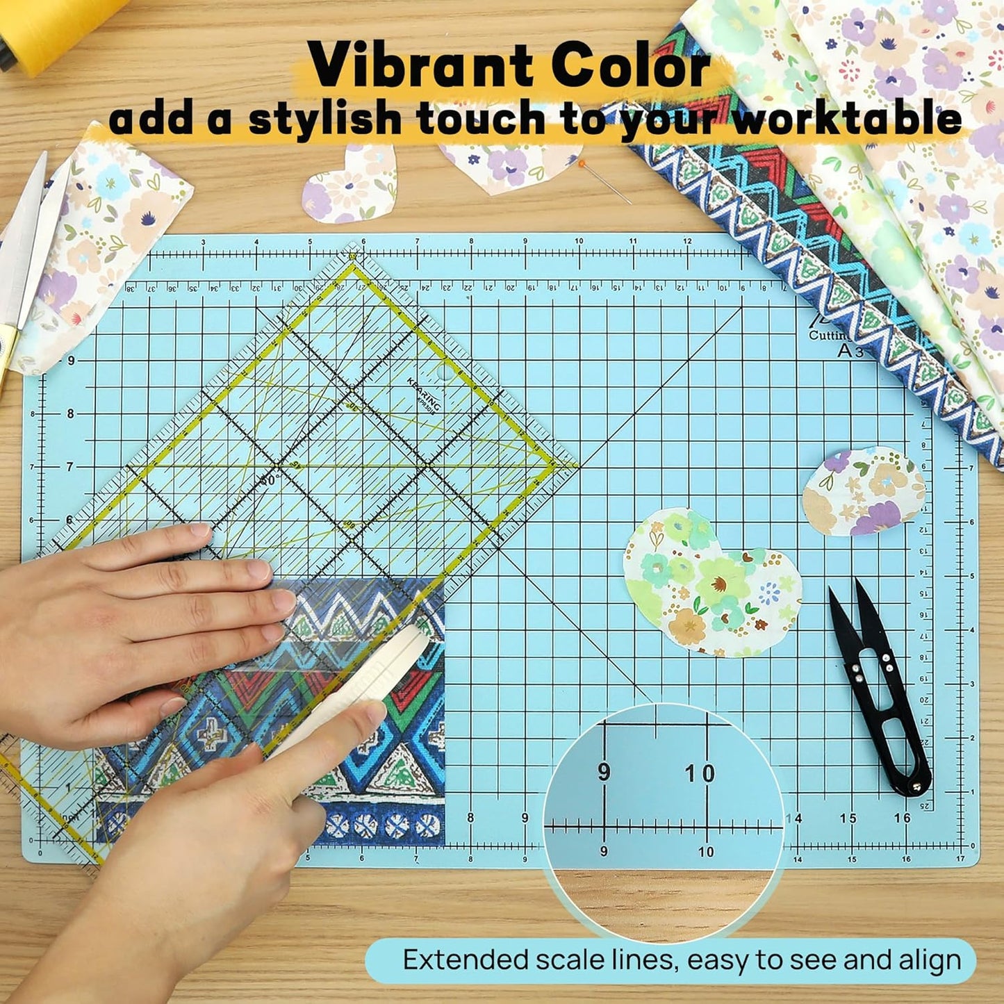 Premium Idemeet Self Healing Cutting Mat 18'' x 12'', A3 Non-slip Sewing Mat for Quilting, 5-Ply Rotary Cutting Board Double-Sided for Crafts Cutting Fabric Scrapbooking Modeling Projects, Aqua Blue