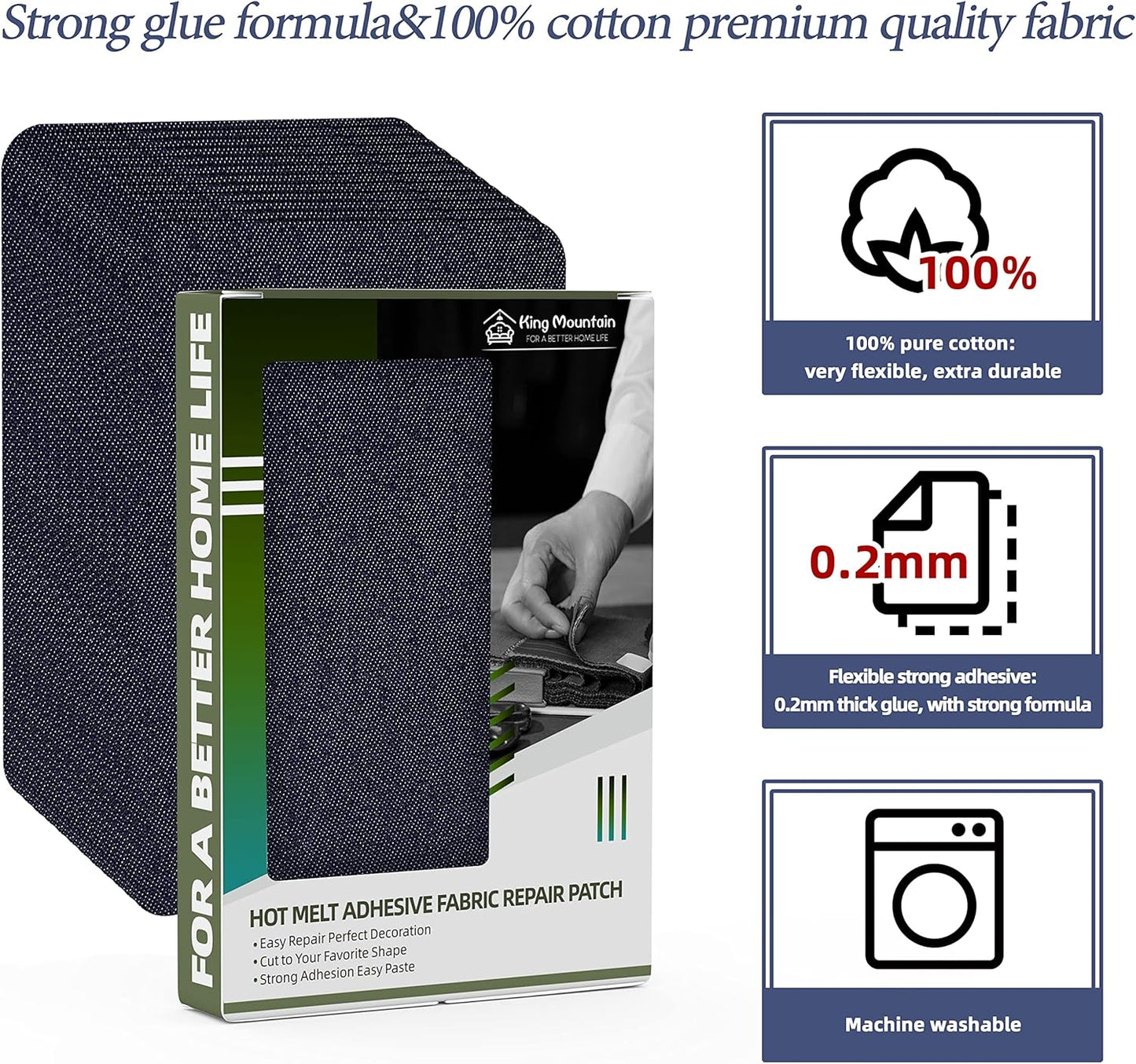 KING MOUNTAIN Iron-on Repair Patch 20 Pcs Pack,Denim Patches for Jeans Kit 3" by 4-1/4",100% Cotton Denim Iron-on Repair Patch, Jeans and Clothing Repair and Decoration Kit (Dark Blue)