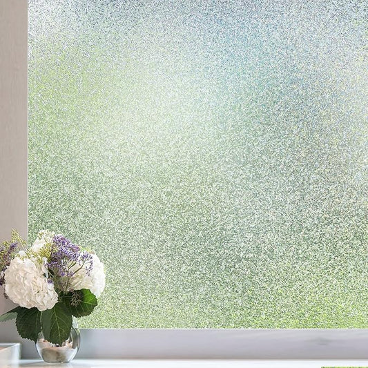 Coavas Window Privacy Film Frosted Glass Static Clings, Decorative Bathroom Door Privacy Film Day and Night, Heat UV Blocking Anti-Glare Frosting Stickers Renter Non-Adhesive, 17.5x118.1 Inch, Silver