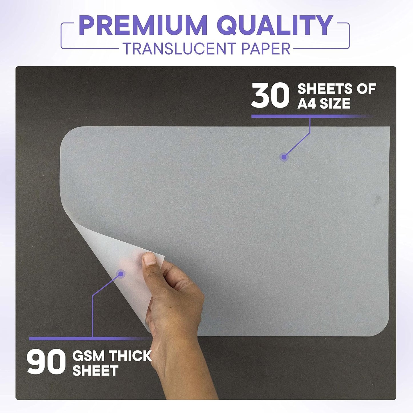 Xulmar Tracing Paper A4 90 GSM - Pack of 30 Sheets Tracing Paper for Sewing Patterns, Drawing Overlays & Sketching on Art Paper & Sketch Book