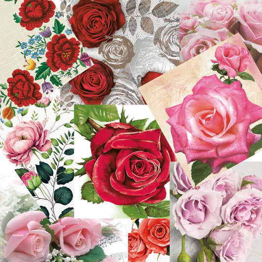 Mystery Pack Decoupage Paper Napkins, 20-ct Assorted Surprise Napkins, Decorative Napkins Roses Floral Flowers for Art Craft Junk Journal, 20 Different Designs