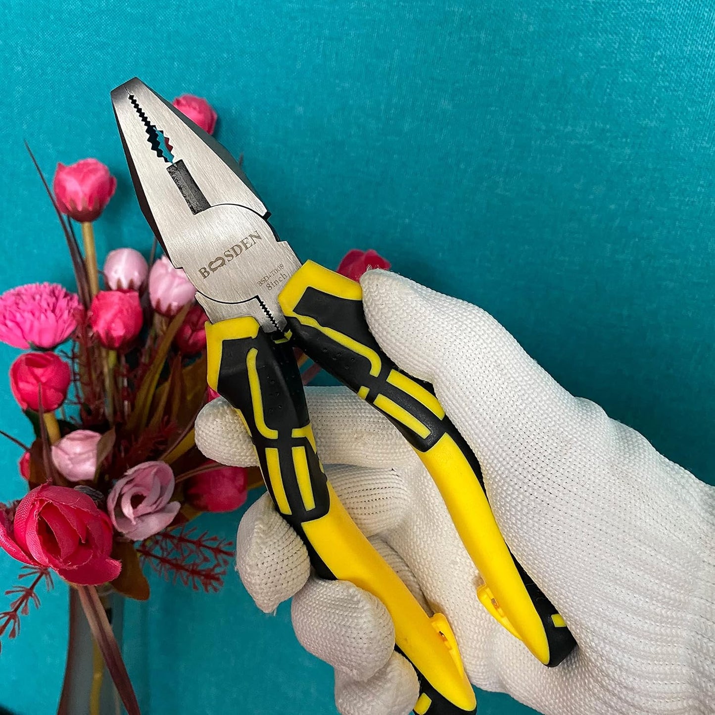 BOOSDEN 8 inch Lineman's Pliers - Side Cutters Combination Pliers with High Leverage and Wire Cutter Function