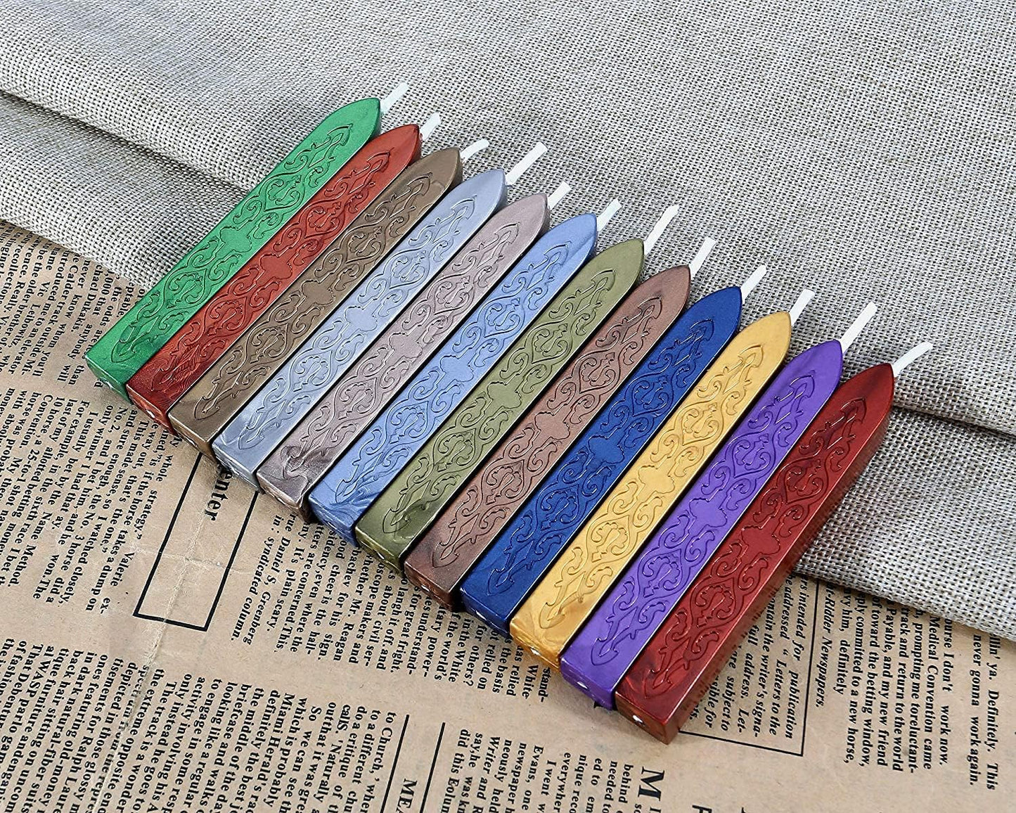Yoption 12 Color Sealing Wax Sticks with Wicks, Antique Metallic Totem Fire Manuscript Seal Wax for Wax Seal Stamp (12 Metallic Colors)