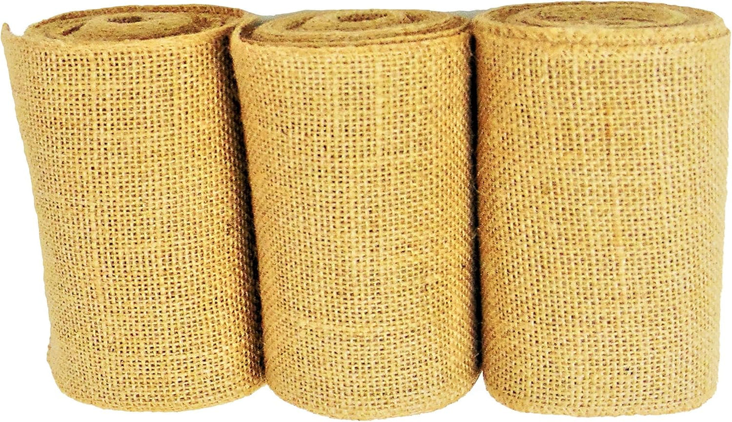 3 Pack Burlap Garland and Wreath Ribbon Wide 5" x 15 Yards Natural Jute 5 Inch 15-feet 3 Rolls, (Natural, 5Inch X 15yards) not Wired