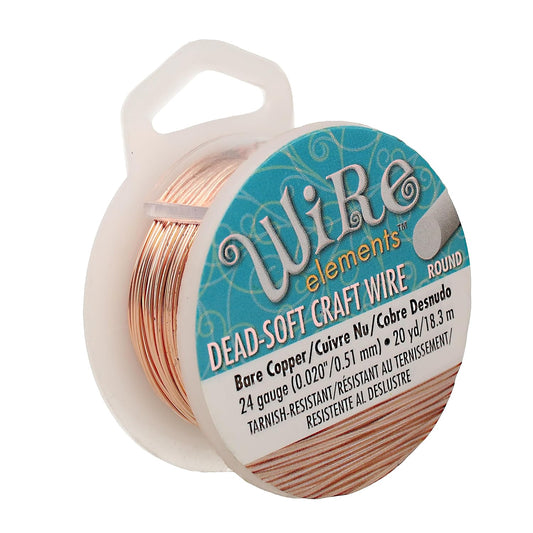 The Beadsmith Wire Elements Craft Wire – Tarnish Resistant, Soft Temper, Round, Bare Copper Color – 0.51mm, 24 Gauge, 20 Yard Spool – Jewelry Making, Wire Wrapping, Floral, & Other DIY Crafts