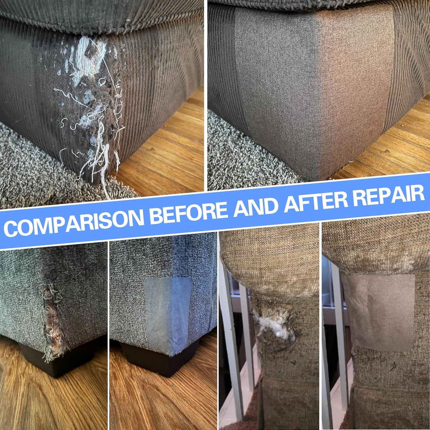 Azobur Repair Patch, 6 Piece Microfiber Patches, Self Adhesive Fabric Sofa Patch Repair Fabric, Luxurious Look, Quick Fix Sofa.(Khaki)