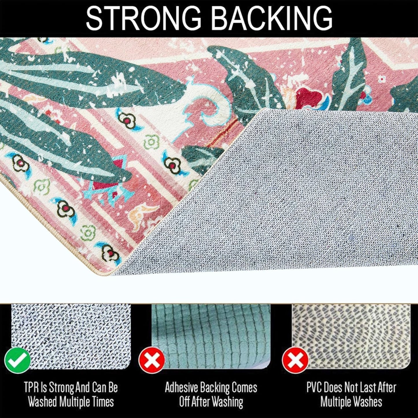 Washable Pink Rugs Boho Vintage Tropical Jungle 6x9 Area Rugs Jungle Oriental Carpet for Bedroom Kitchen Dining Living Room Office Distressed Indoor Cute Nursery Rug