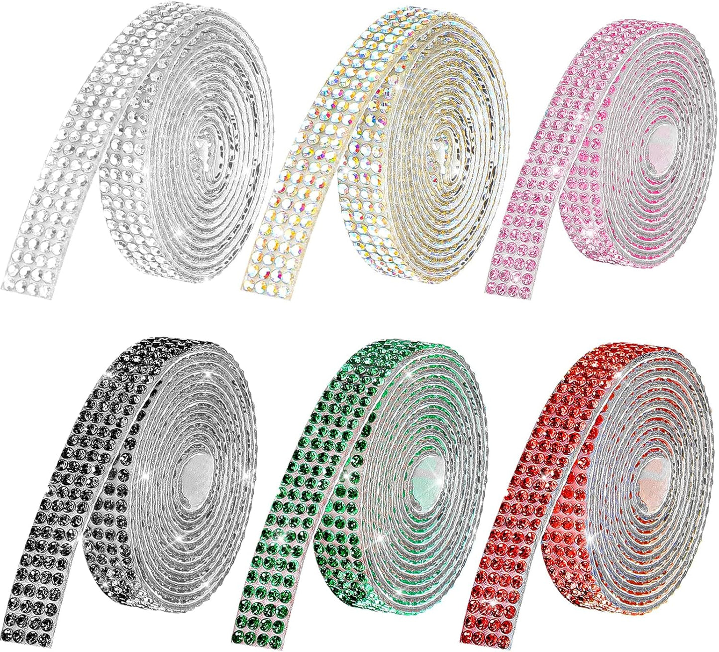 Rhinestone Ribbon Self Adhesive Crystal Rhinestones, 6-Rolls Bedazzling Strips, 6-Yard Rhinestone Strips for DIY Craft, Rhinestones Tape Self Adhesive