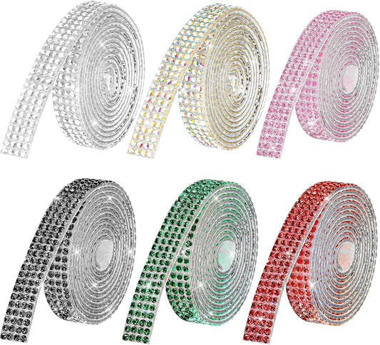 Rhinestone Ribbon Self Adhesive Crystal Rhinestones, 6-Rolls Bedazzling Strips, 6-Yard Rhinestone Strips for DIY Craft, Rhinestones Tape Self Adhesive