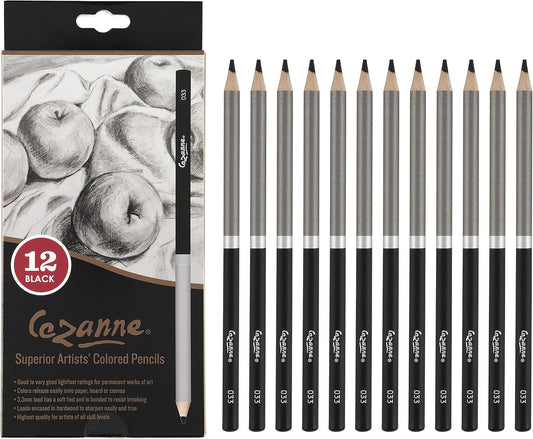 Creative Mark Cezanne Premium Colored Pencils Black Set of 12 - Highly-Pigmented Coloring Pencils for Drawing, Blending, Coloring, and More