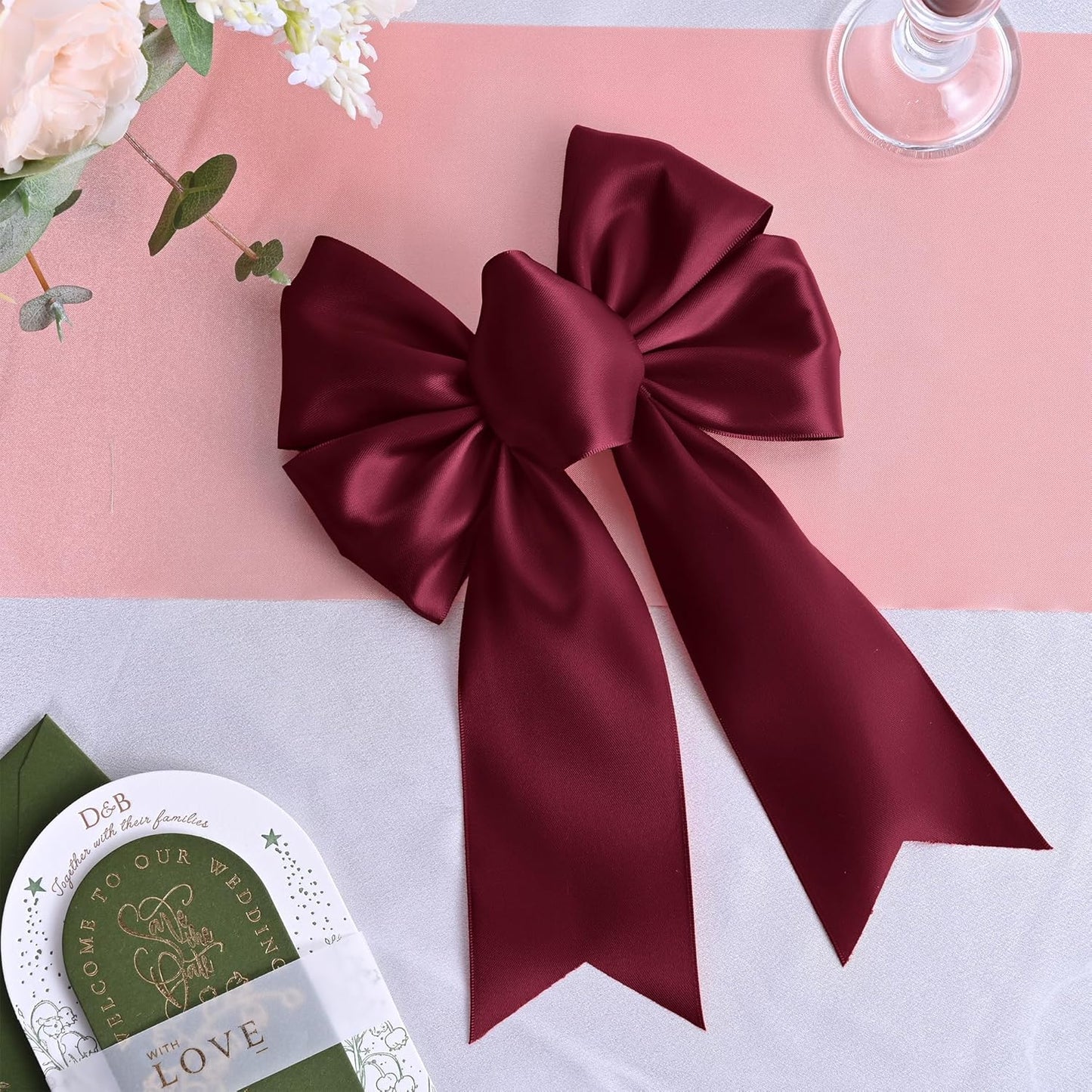 Wine Satin Ribbon 3 Inch X 15 Yards Solid Color Double Faced Ribbons Perfect for Crafts Wedding Decor Bow Making Arts Sewing and More