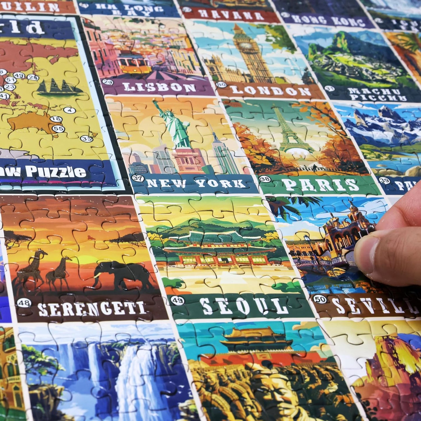 Think2Master Colorful Vintage World Travel Poster 1000 pieces Large Format Jigsaw Puzzle for kids 12+, teens, adults & families. Great gift for people wanting to explore the World. Size: 26.8” X 18.9”