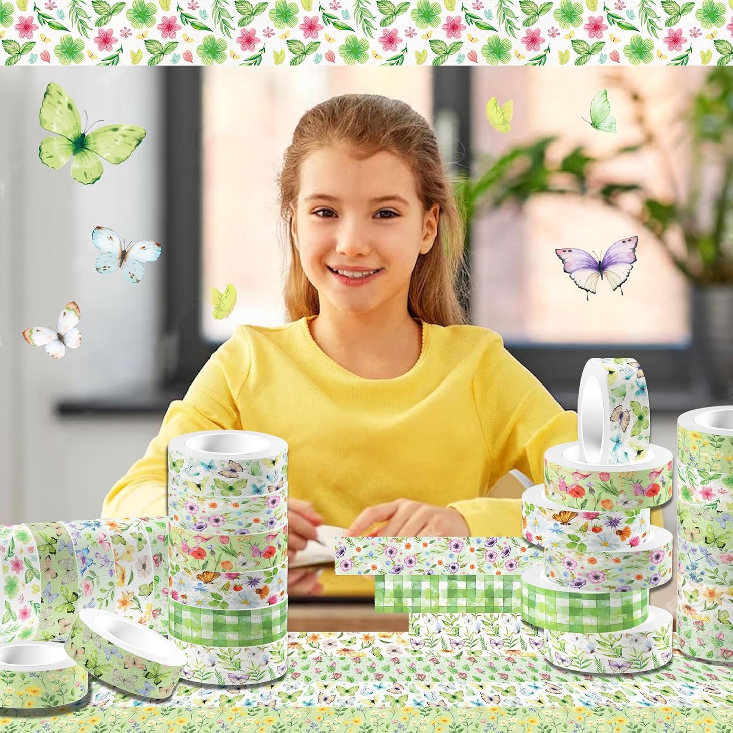 Adirasenotek Floral Washi Tape Set 12 Rolls,Flower Butterfly Washi Tape Decorative Paper Stickers Decorative Tape,DIY Art Crafts Wrapping Decor for Gifts Wrapping