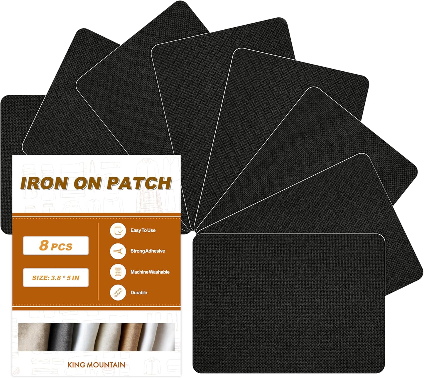 Iron on Patches, 8 Pieces Iron on Linen Patches, Fabric Patches for Couch, Tent, Clothing, Seat, Linen Repair Decorating Kit 3.7" by 4.9" (9.5 cm x 12.5 cm, Black)