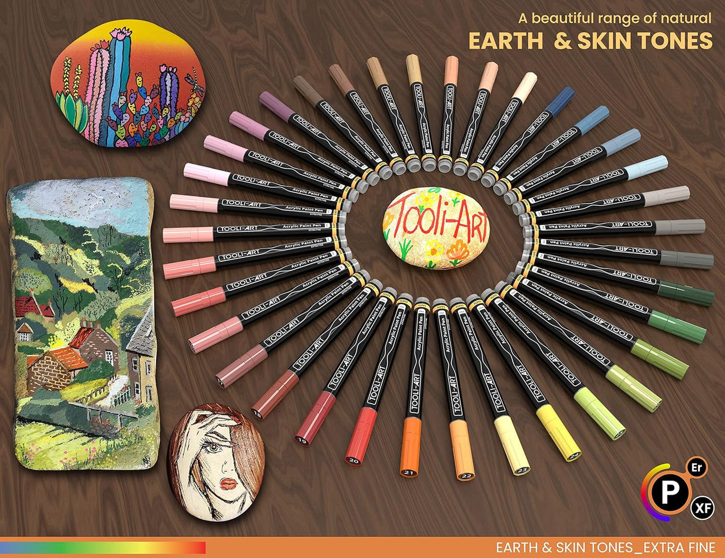 36 Acrylic Paint Pens Skin and Natural Earth Tone Marker Set For Rock Painting, Canvas, Mugs, Glass, Plastic, Wood, Metal, Fabric, Scrapbooking, Most Surfaces. Quick Drying Waterbased (EXTRA FINE)