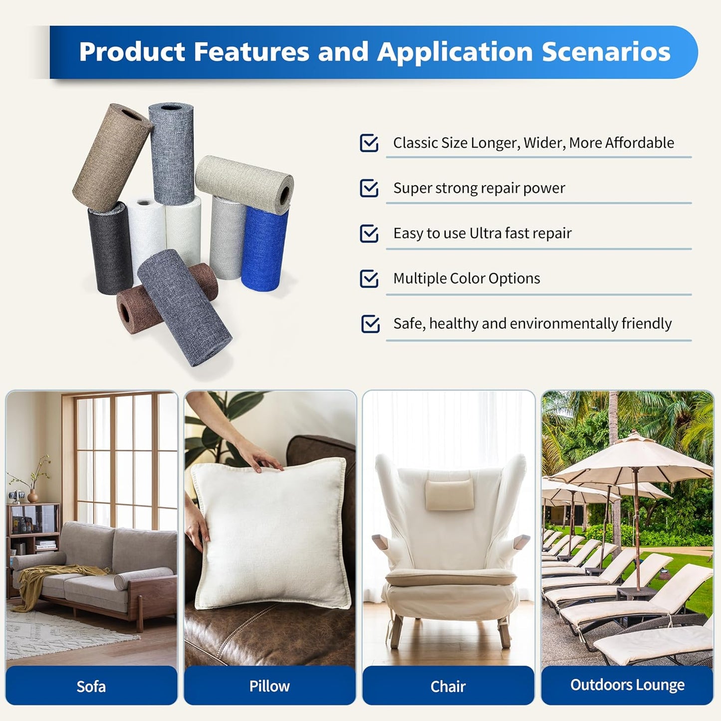 KING MOUNTAIN Linen Repair Patches, Self-Adhesive Linen Fabric Patches, 4 X 63 inch Extra Size, Multi Color, Can be Used for Linen Sofa Repair and Linen Clothes Repair (Dark Grey2.0)