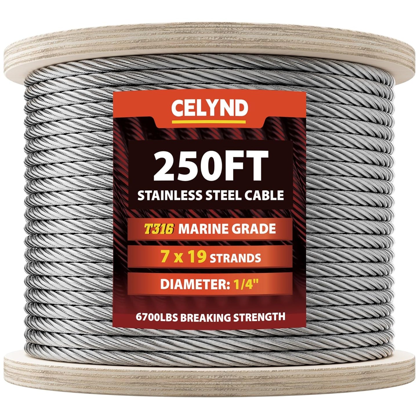 Stainless Steel Cable for Railing - 250FT 1/4" T316 Wire Rope - 7 x 19 Strands 6700 LBS Breaking Strength for Outdoor Deck Railing Zipline