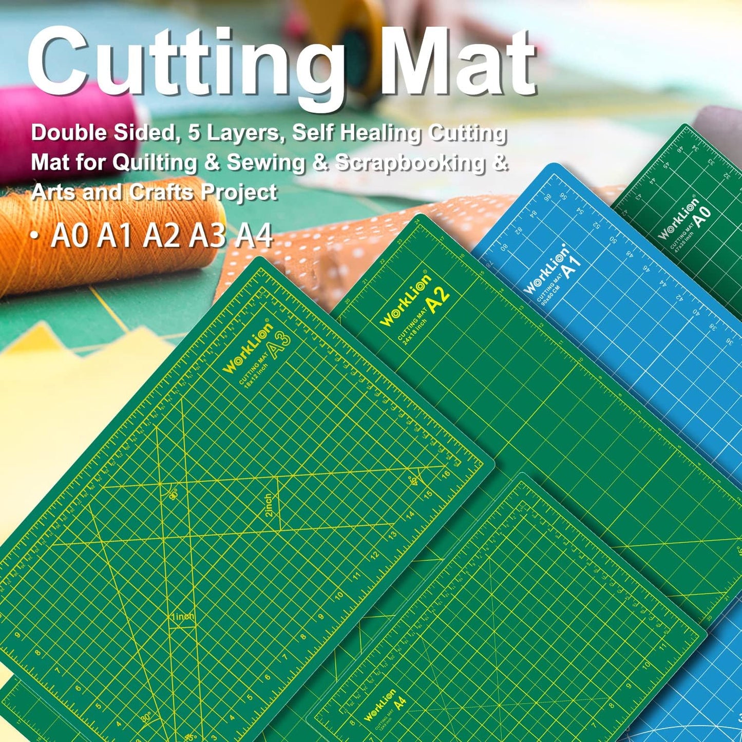 WORKLION 12" x 18" Art Self Healing PVC Cutting Mat, Double Sided, Gridded Rotary Cutting Board for Craft, Fabric, Quilting, Sewing, Scrapbooking Project……