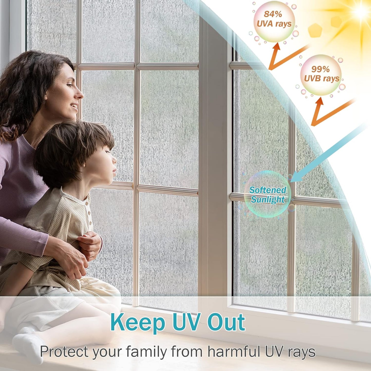 VELIMAX Rain Glass Window Film Privacy Static Window Clings Decorative Glass Sticker for Home Office Removable UV Protection Heat Control 17.7 x 78.7 inches