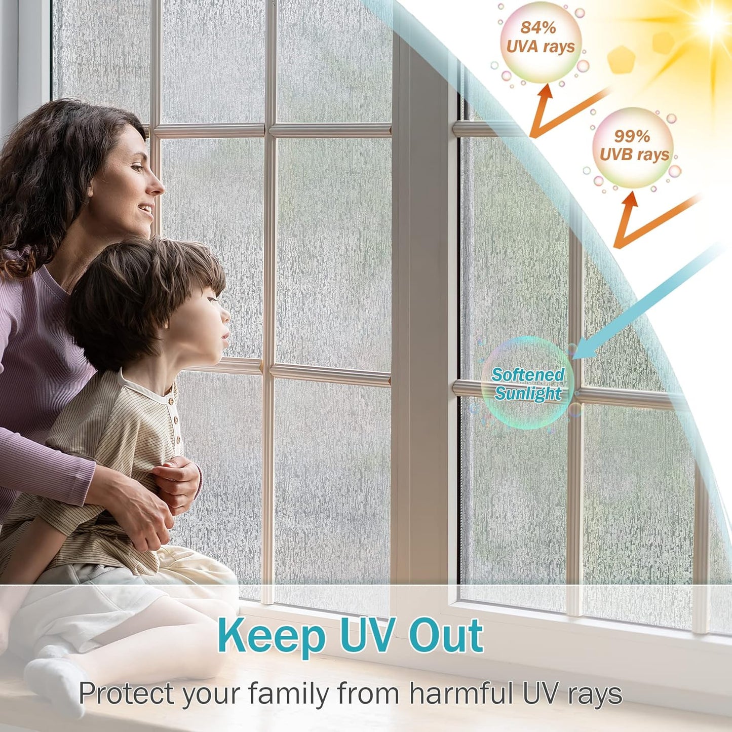 VELIMAX Rain Glass Window Film Privacy Static Window Clings Decorative Glass Sticker for Home Office Removable UV Protection Heat Control 23.6 x 78.7 inches