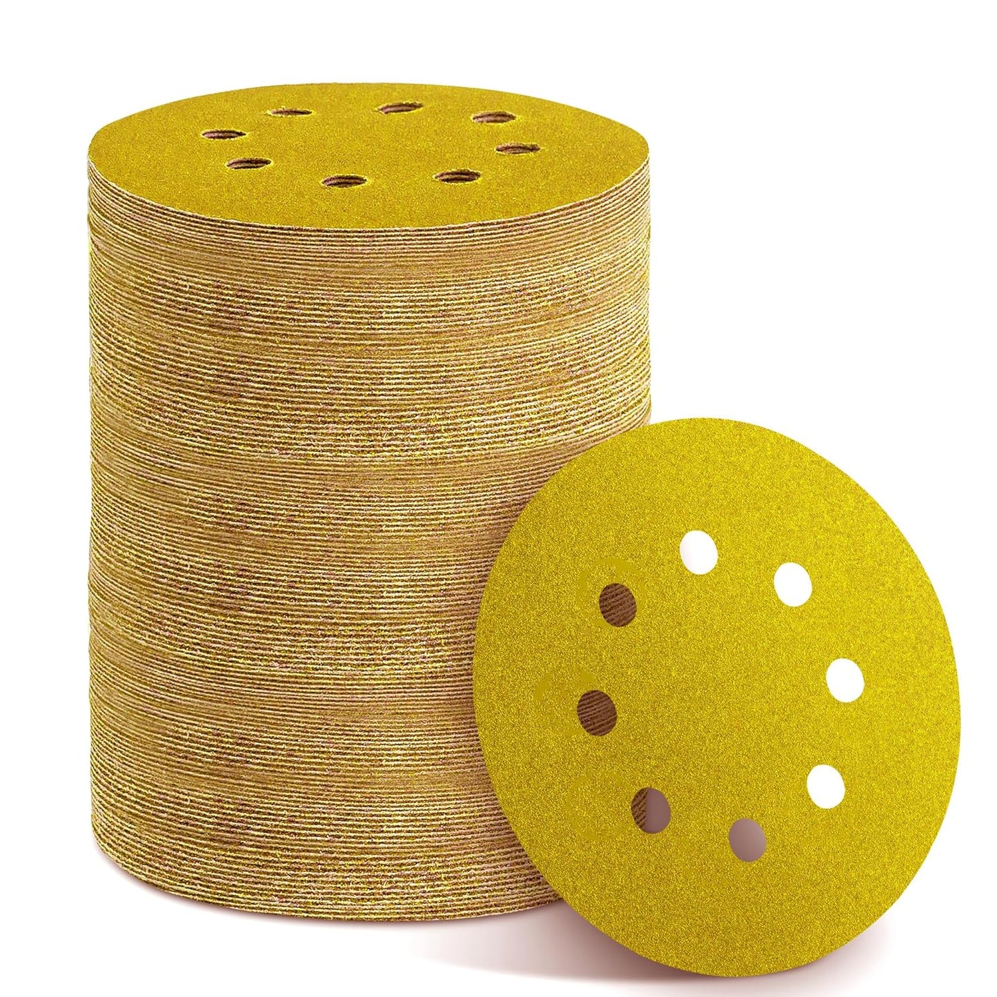150PCS 150 Grit Gold Sanding Discs, 5-Inch 8-Hole Sandpaper for Random Orbital Sander, for Automotive or Woodworking