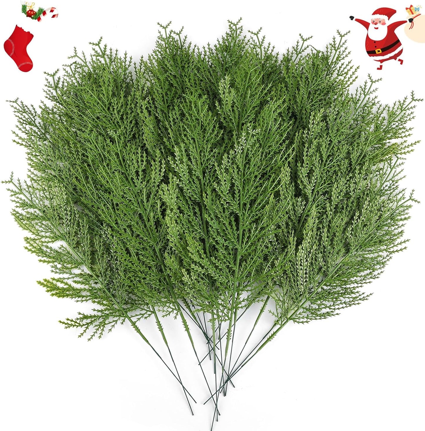 Hananona 120 Pcs Artificial Faux Greenery Sprigs and Twigs - Pine and Cedar Stems for Christmas Holiday DIY, 120 Pieces, Green