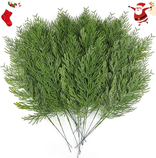 Hananona 120 Pcs Artificial Faux Greenery Sprigs and Twigs - Pine and Cedar Stems for Christmas Holiday DIY, 120 Pieces, Green