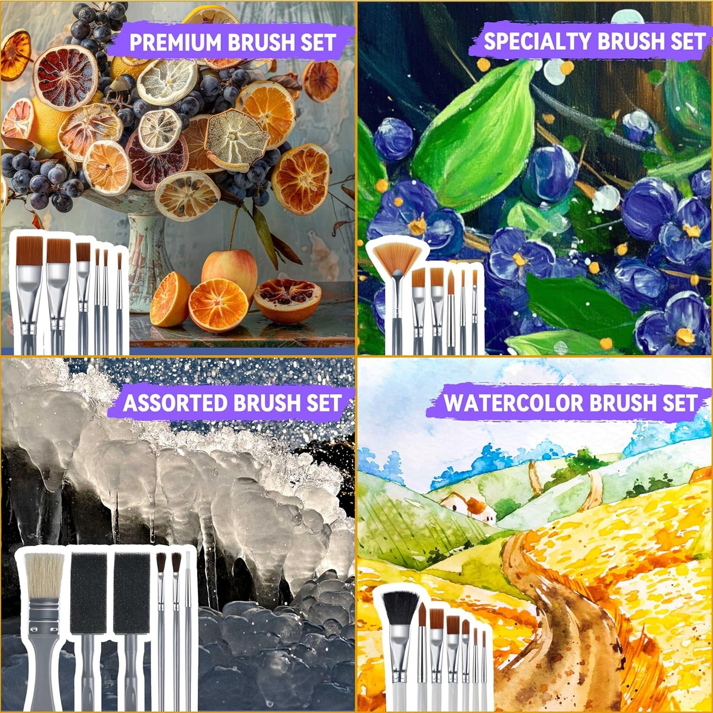 26PCS Painting Brushes Set, 5 Sets of Professional Painting Brushes for Acrylic Painting, Artist Paintbrushes for Body Face Rock Canvas, Kids Adult Drawing Arts Crafts Supplies